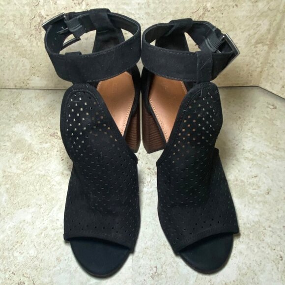 Womens Black Open-Toe Block Heel Sandals With Ankle Straps & Buckle Closure Sz 8 - Picture 2 of 8